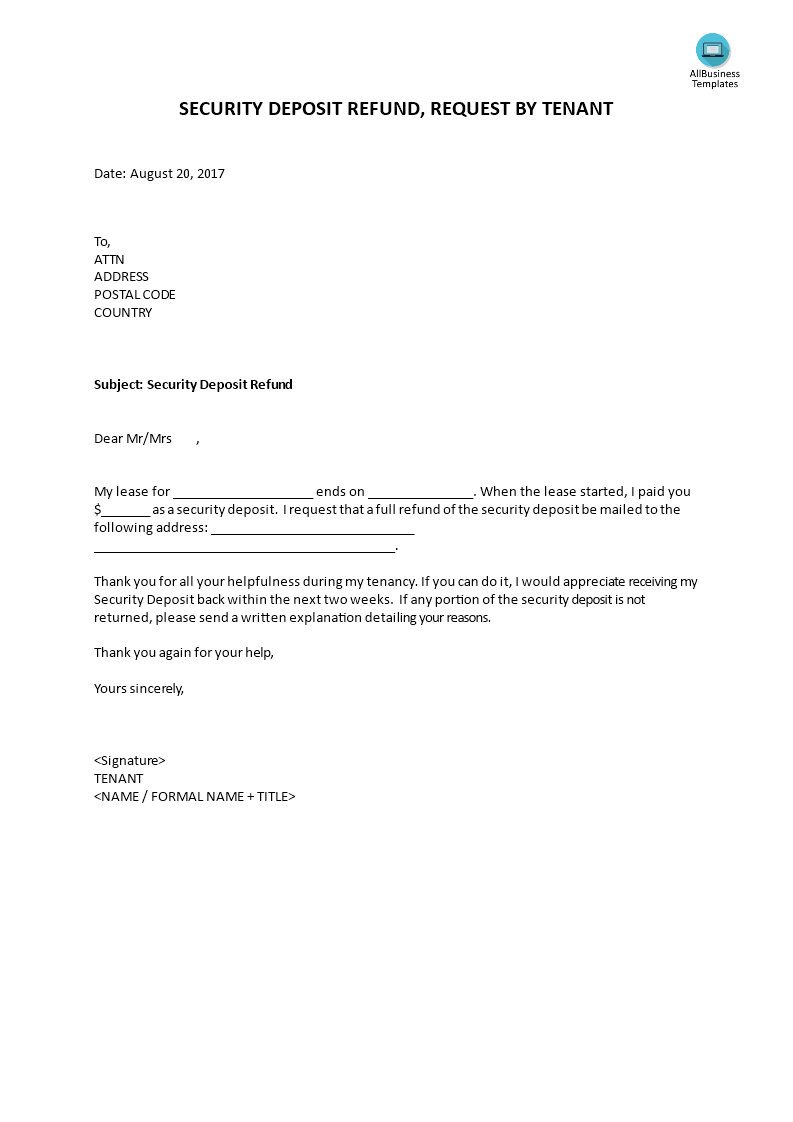 Security Deposit Letter Sample