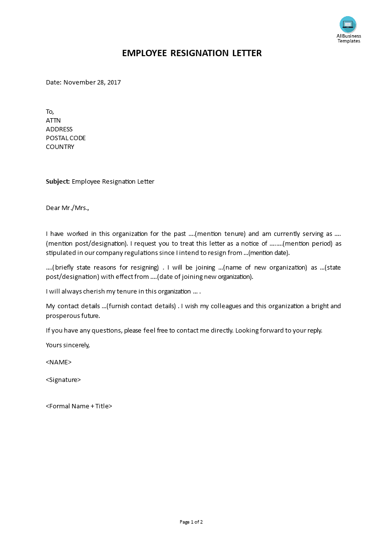 Employee Resign Letter Resignation Form Resignation R - vrogue.co