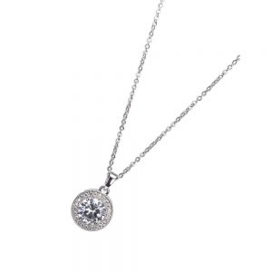 Silver White Stone and Diamante Pendant Necklace