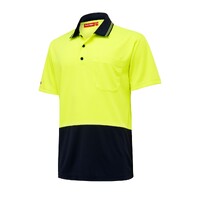 Hard Yakka Unisex Hi Vis Two Tone S/S Micro Mesh Polo (Y19605) Yellow/Navy [SD]