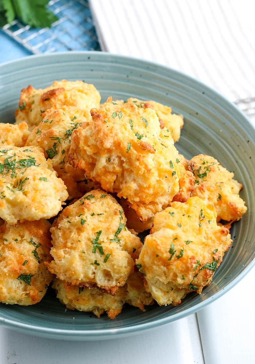 cheddar bay biscuits in a bowl