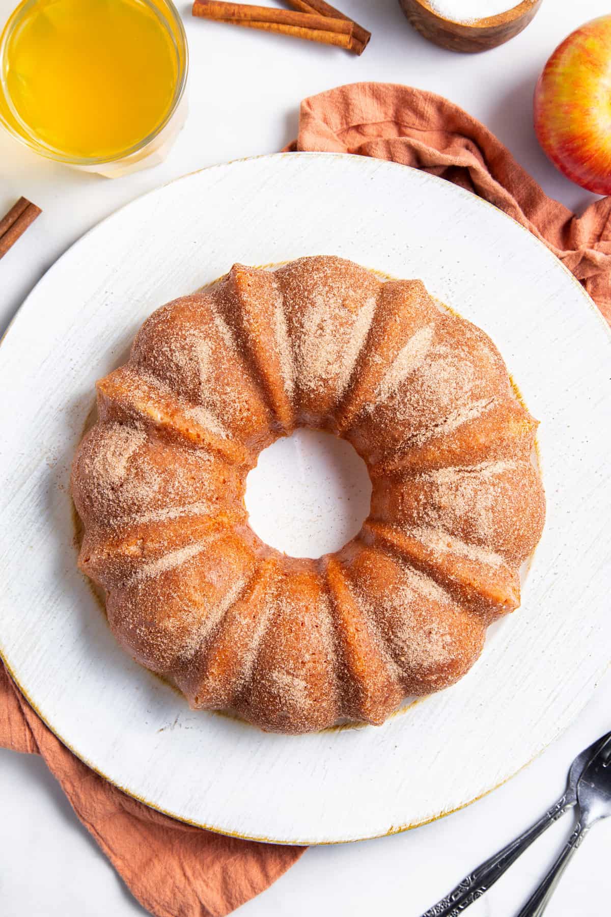 down top image of apple cider donut cake