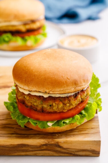 A crab cake sandwich on a Brioche bun.