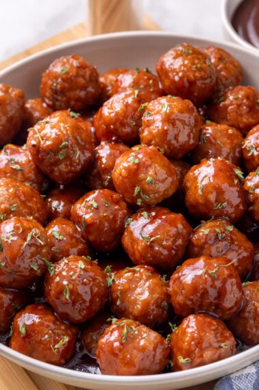 grape jelly meatballs in a bowl.