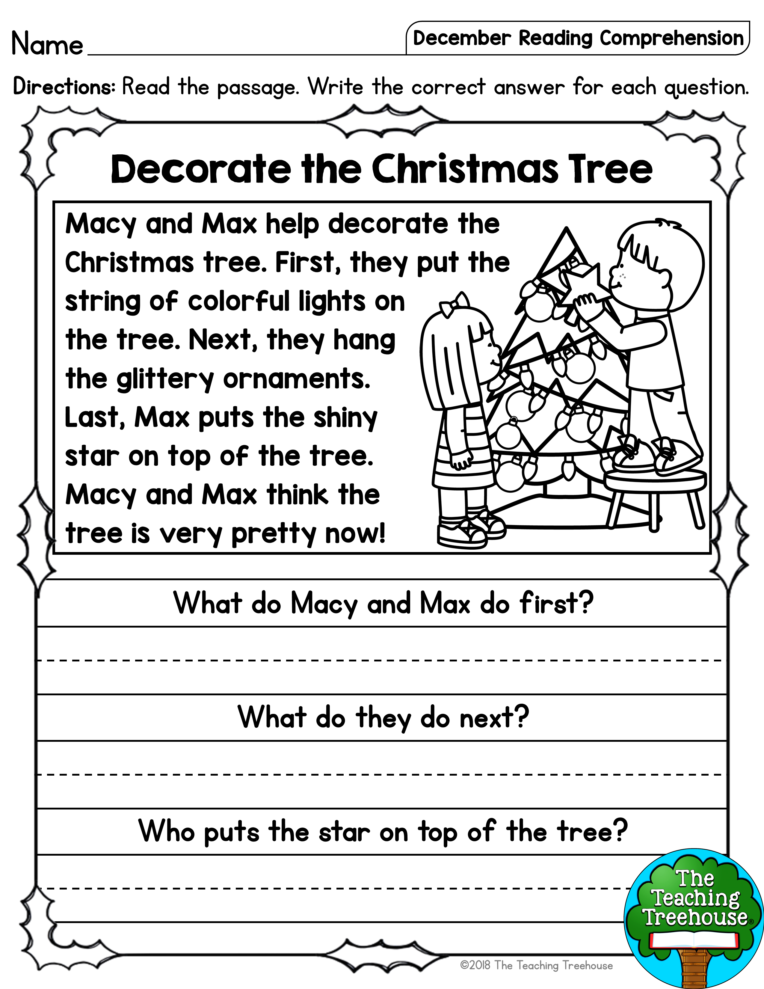 1st Grade Christmas Comprehension Worksheets – Alphabetworksheetsfree.com