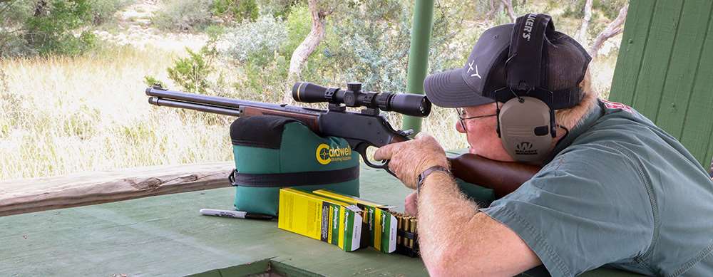 The author on the bench with one of the first Henry rifles chambered for Remington’s 360 Buckhammer.