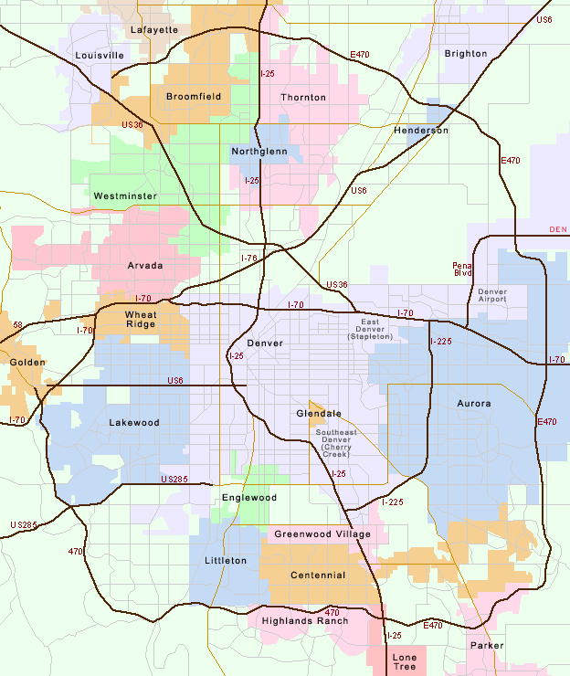 Map of Hotels in the Greater Denver Area, Colorado