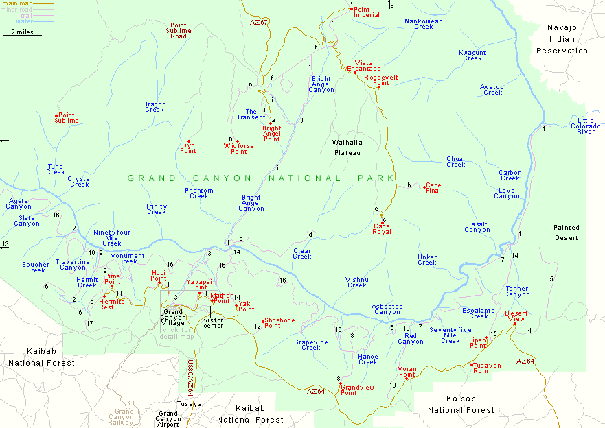 Map Of North Rim And South Rim Of The Grand Canyon Arizona