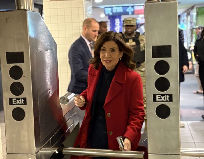 Governor Kathy Hochul took the M train to Queens on Dec. 19, 2024 and spoke with riders (and amNewYork Metro) about subway safety and other issues.