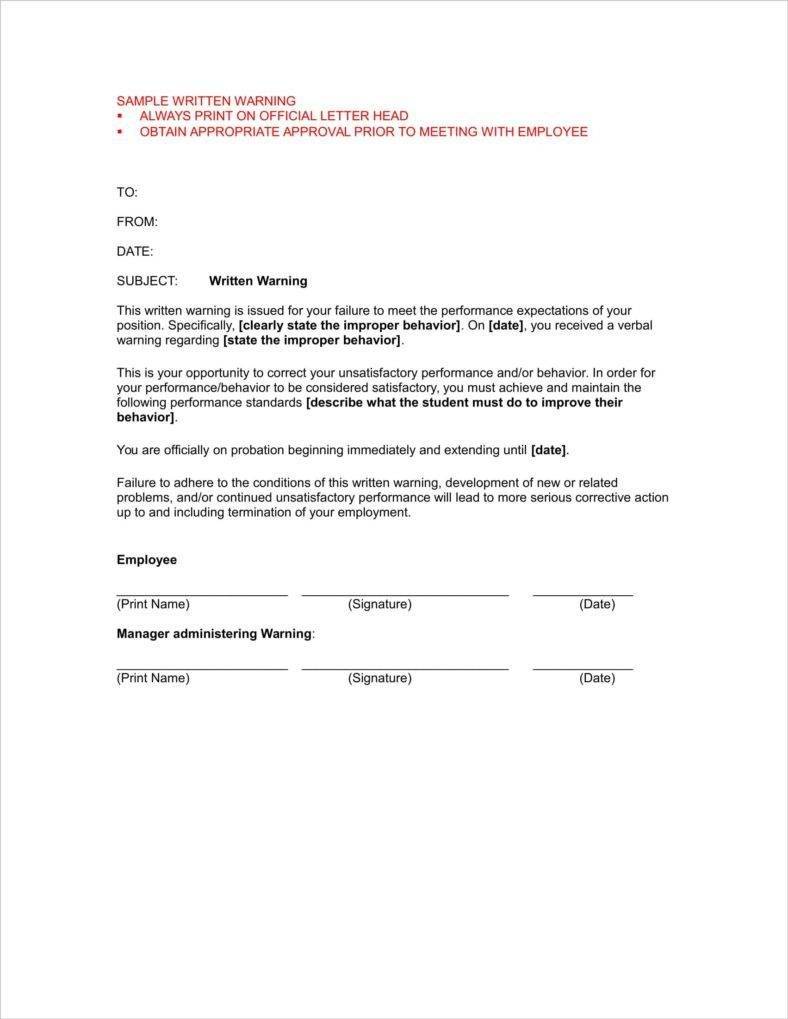 Sample Warning Letter To Employee For Attendance