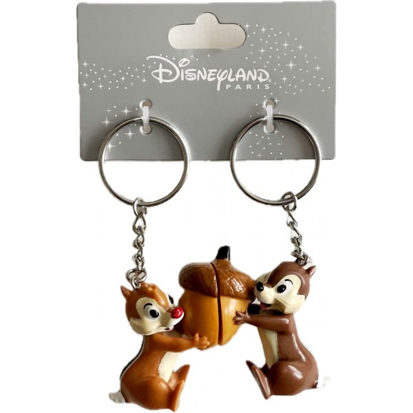 Disneyland Paris Chip and Dale Connecting Keychains Key Ring set