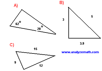 Four triangles labeled A, B, C, D with various angles