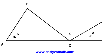 Triangle with one angle of 90 \(^{\circ} \) and another of x \(^{\circ} \)