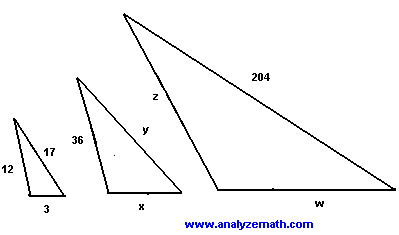 Three similar triangles with some sides labeled