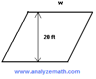 Parallelogram with height 20 feet and width w