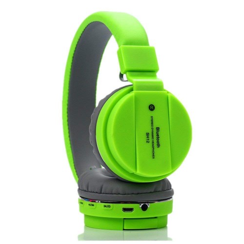 SH12 Wireless Bluetooth Headphones with Remote and HD Sound, Mic, SD Card Slot, Aux Point, FM, Phone Calling and Volume Control (Parrot Green)