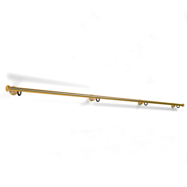 Brass rolling rail with 4 swan-neck fixings for rolling ladder carriages by Andrew Nebbett Designs