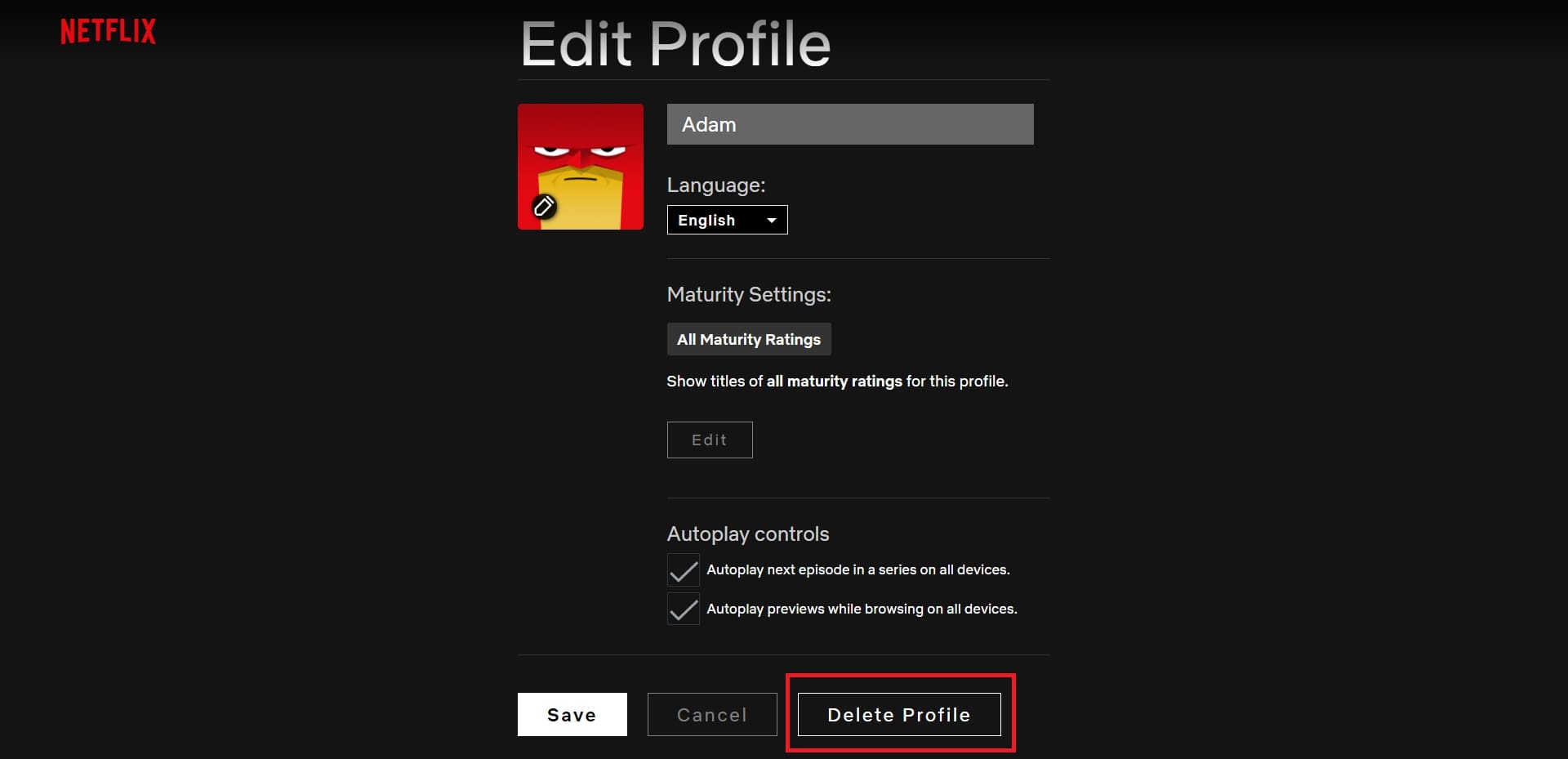 Delete Netflix profile