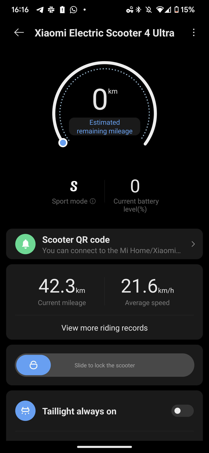 Xiaomi Home app Electric Scooter 4 Ultra full journey complete