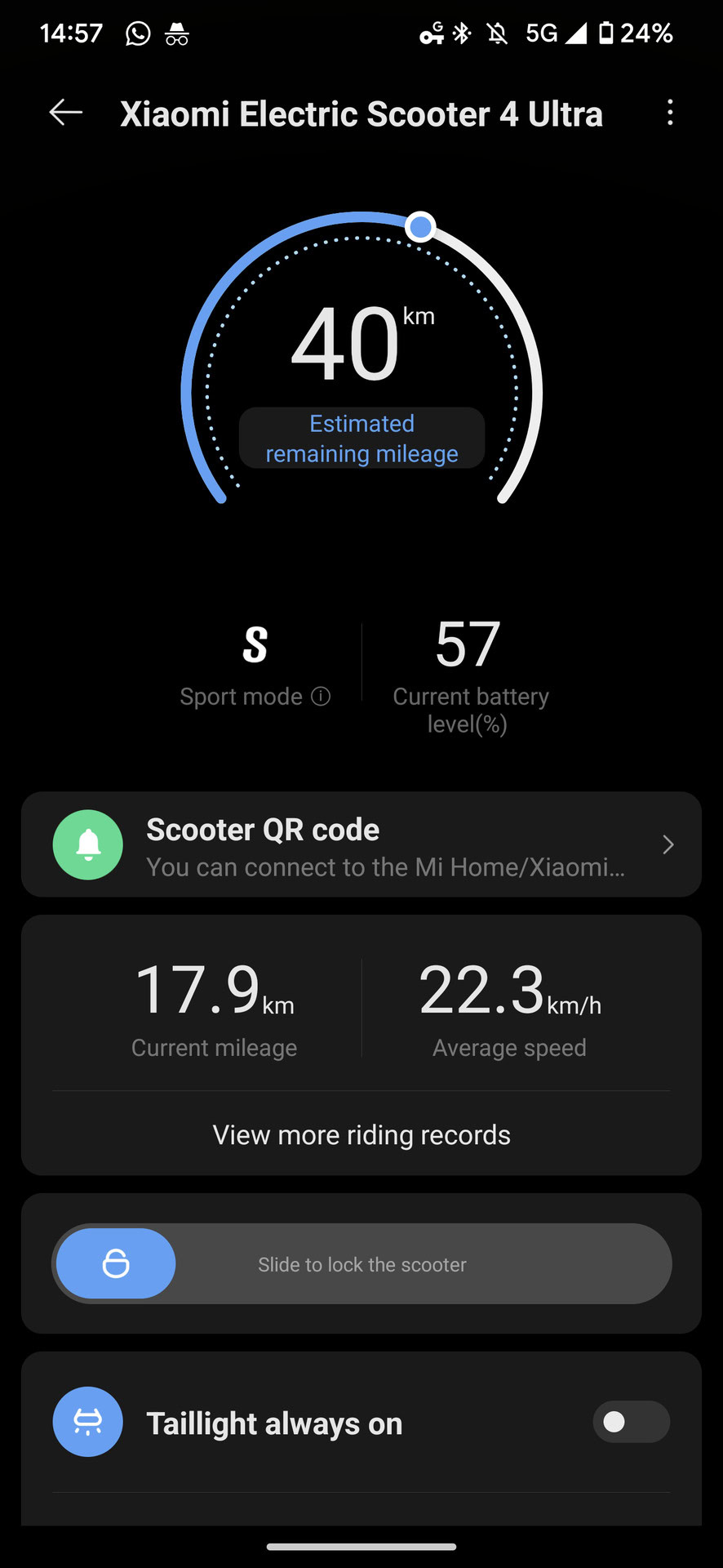 Xiaomi Home app Electric Scooter 4 Ultra mid way journey