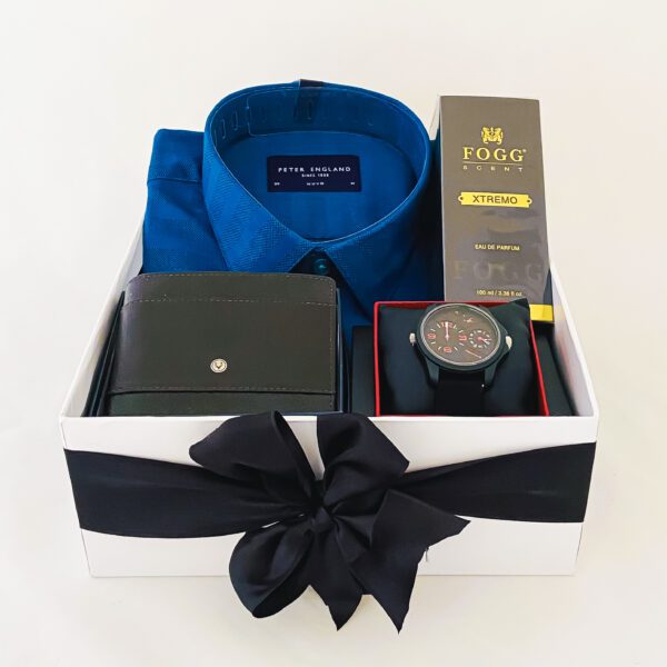 Best surprise birthday gift for husband with Peter England shirt, Perfume, Watch, Wallet And Cards - Image 2