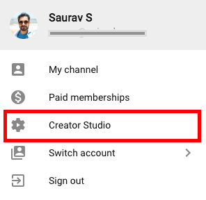 creator studio option