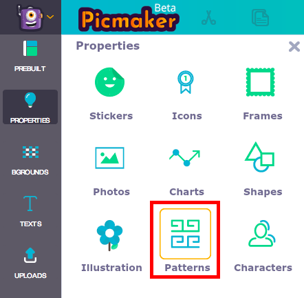 Picmaker pattern menu