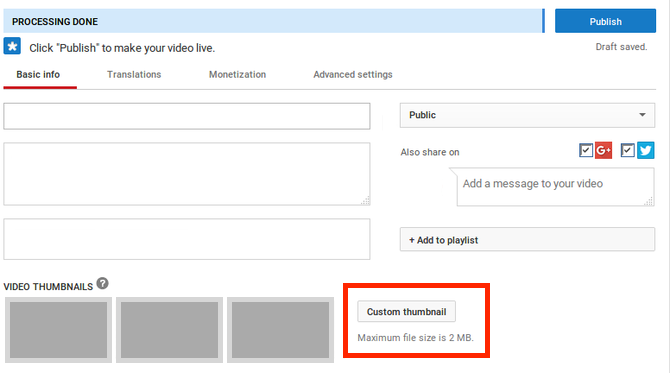 Add Custom thumbnail to a YouTube video