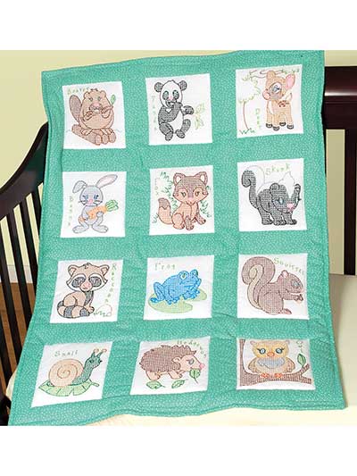 Forest Friends 9" Stamped Quilt Blocks for Embroidery 12 Count