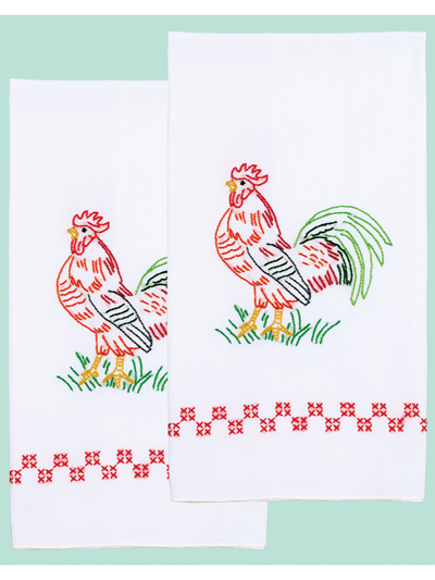 Rooster Stamped Decorative Hand Towels for Embroidery 2 Count