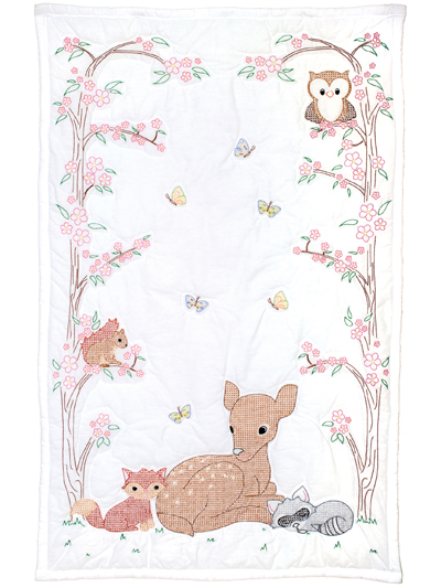 Deer and Friends Stamped Crib Quilt Top for Embroidery