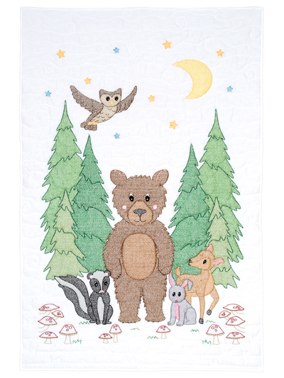 Woodland Bear Stamped Crib Quilt Top for Embroidery