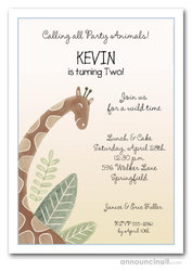 Jungle Giraffe Boy Birthday Invitations