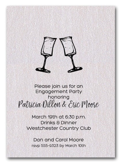 Let's Toast Wine Glasses on Shimmery White Party Invitations