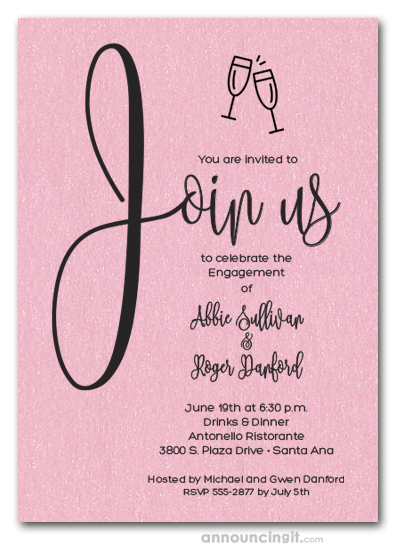 Join Us Shimmery Baby Pink Engagement Party Invitations