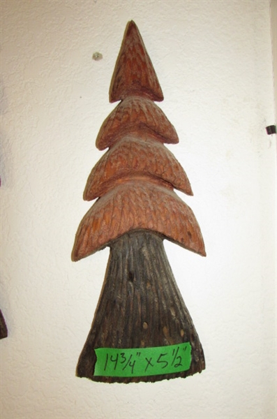 3 CARVED WOODEN TREES