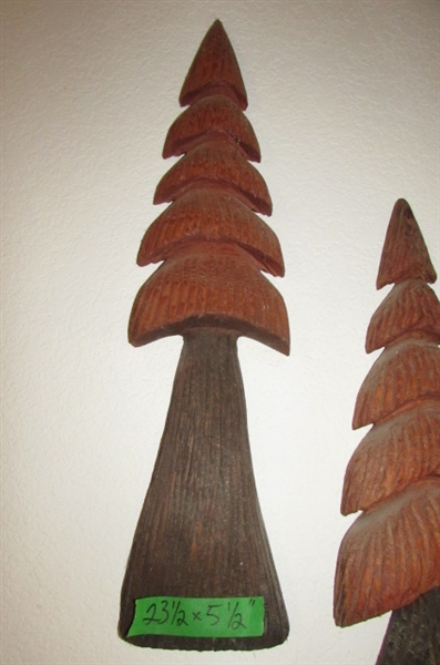 3 CARVED WOODEN TREES