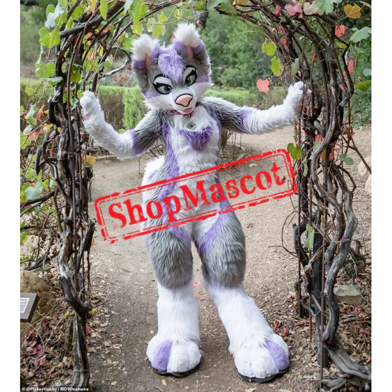 Beautiful Purple & Grey Husky Dog Mascot Costume