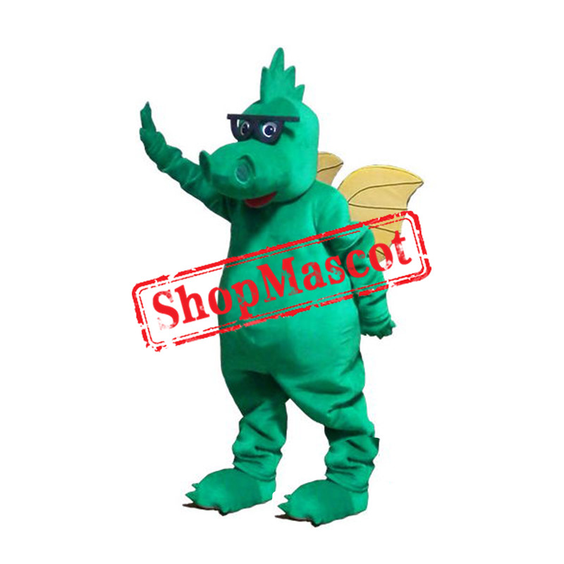 Glasses Green Dragon Mascot Costume