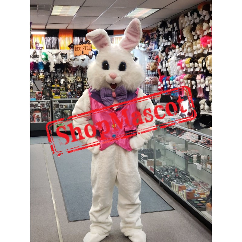 Friendly Pink Suit Easter Bunny Mascot Costume