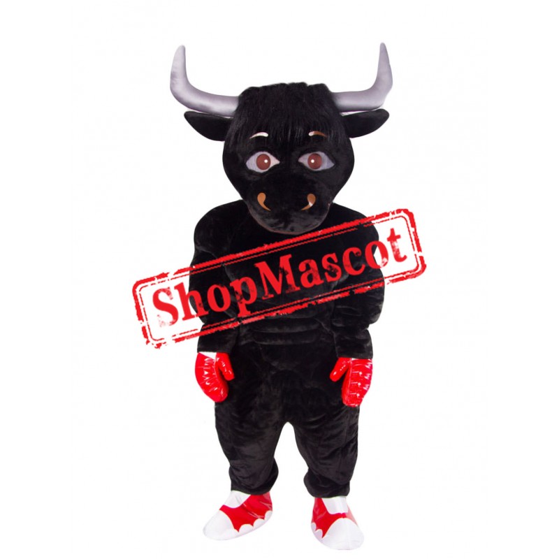 Black Boxing Bull Mascot Costume