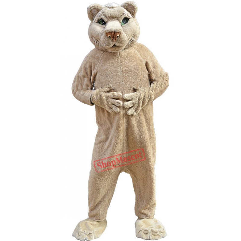 Friendly Tan-colored Lion Mascot Costume