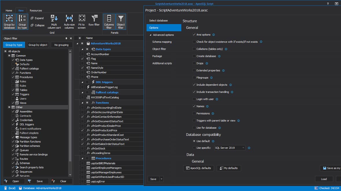 Configuration options to ignore properties when creating scripts