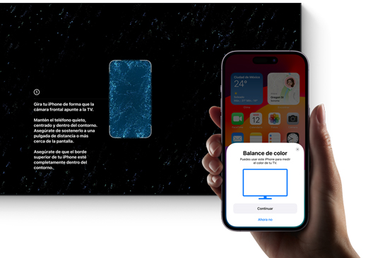 Un iPhone se usa para ajustar el color de un televisor