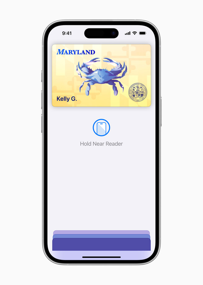 On iPhone 16, a user’s Maryland ID is shown in Wallet.