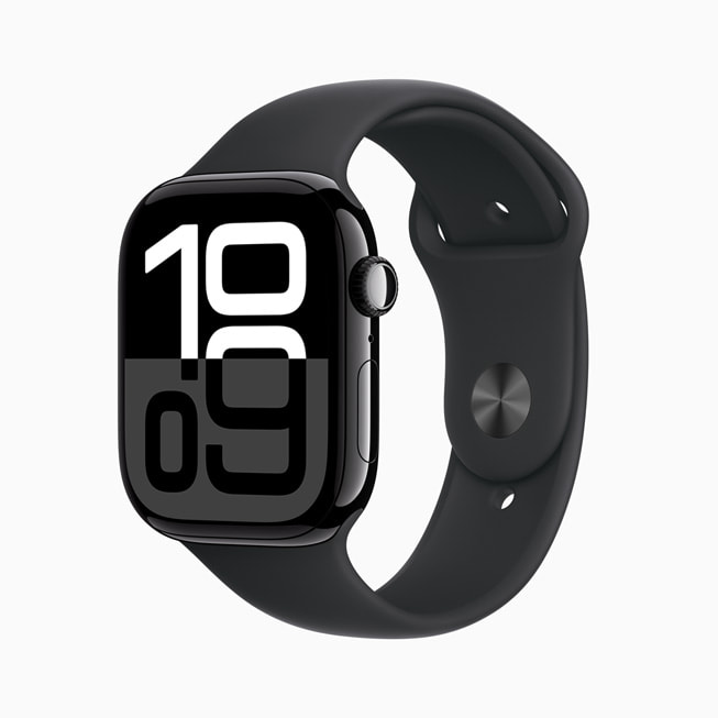 Apple Watch Series 10 in the new jet black polished aluminium finish.