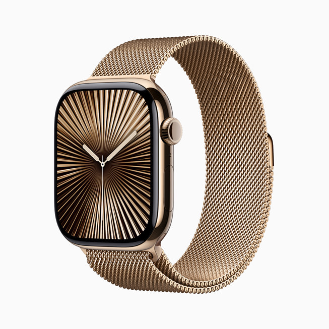 Apple Watch Series 10 in gold titanium.