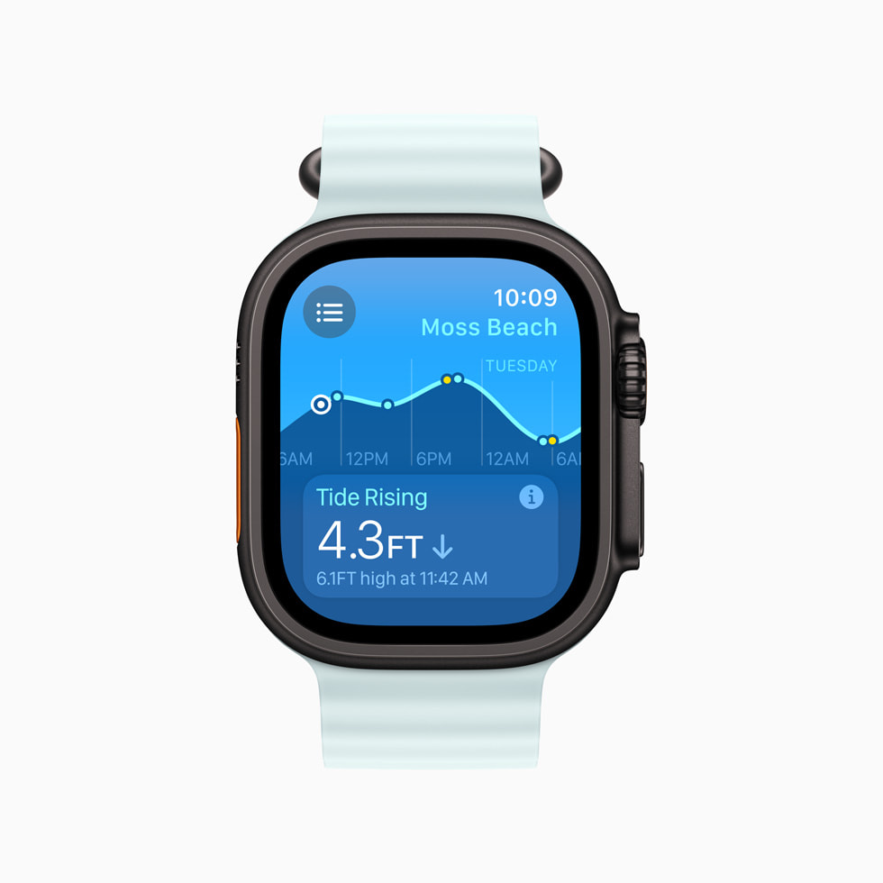 The new Tides app is shown on Apple Watch Ultra 2.