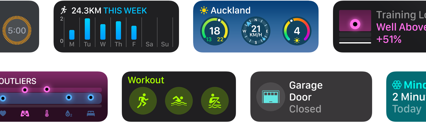 A selection of new app widgets for watchOS