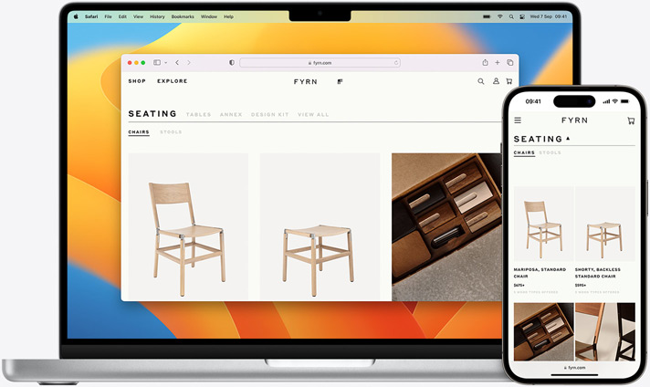 MacBook and iPhone screens of the same Safari page open on both devices